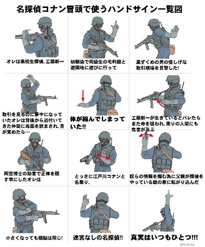 Twitter 上的 再でしかない 出現率低め 劇場版 名探偵コナン冒頭で使うハンドサイン一覧 ない様なので作ってみました 主に太字部分がやりたかっただけです ハンドサイン Http T Co Nabks1jg9v Twitter