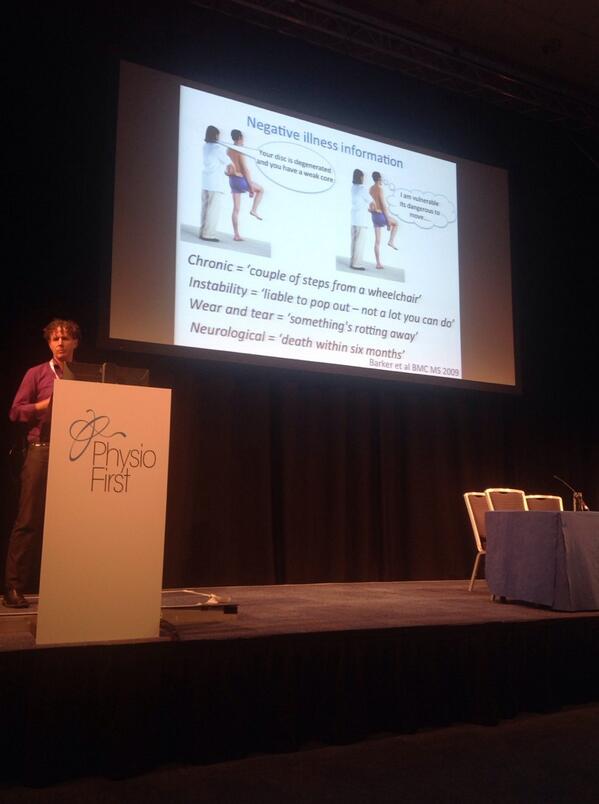 RogerKerry1's tweet photo. The things physios say to patients which contribute to chronic low back pain #PhysioFirst14 http://t.co/ToCHmBXczk