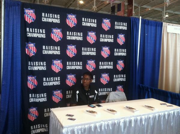 Stop by Booth 710 for @AAU_Basketball tourney info.  @wbca1981 #ncaaWFF #aaugirlsbb #wbca14