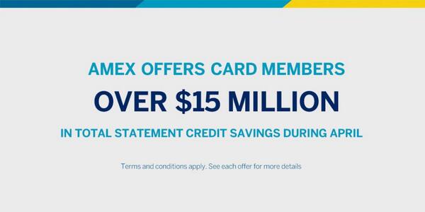 AmericanExpress's tweet photo. Tweet #AmexOffers to grab your piece of the $15 Million in savings available to Card Members in April. http://t.co/hDPOOGe0rD