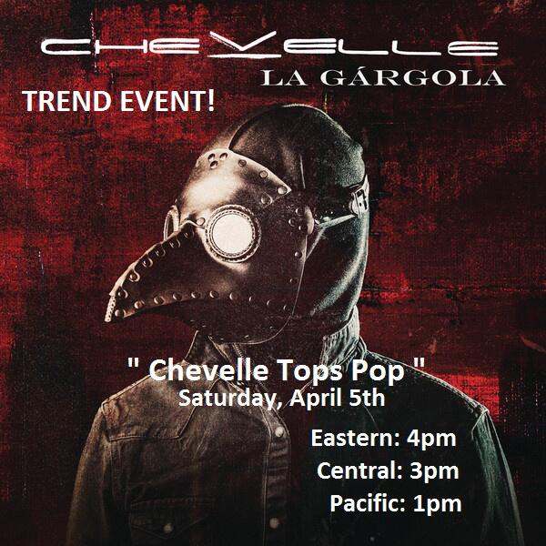 Lets get Chevelle Tops Pop trending today @ 3pm Central. chevelleonline.tumblr.com/post/817862906… … Make sure to read first for info!