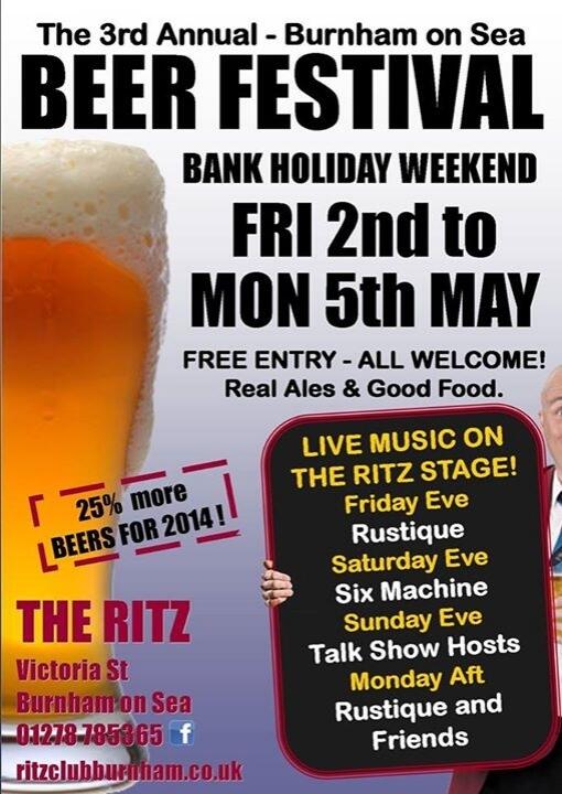 RitzClubBurnham's tweet photo. Only 26 days to go until the start of the 2014 Burnham on Sea Beer Festival. See poster! http://t.co/GdzktXuHWl