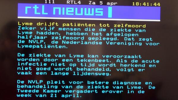 Lyme drijft mensen tot zelfmoord, Rtl teletekst: