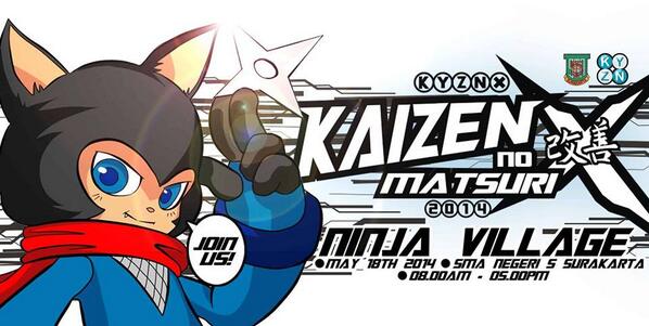AgendaSOLO's tweet photo. ~Kaizen no Matsuri X | at SMA N 5 Solo | 18/05/14 | 08.00 - 17.30 WB | presale 6k ots 8k | http://t.co/cSLjmReaqV @Kaizen_smaliska