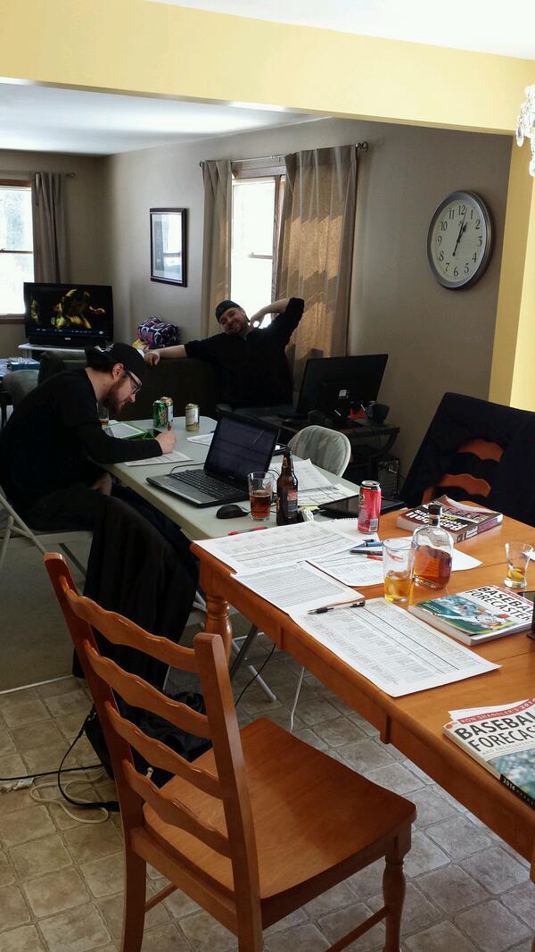 dircks22's tweet photo. Two rounds down. Break time at the 2014 WBAFL Auction. Only four hours to to go. @NDircks @bignight_schu http://t.co/azle6BNi4i