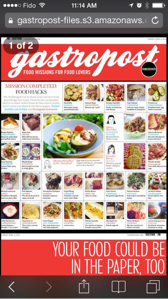 TypeARamblings's tweet photo. My #gastropostfoodmission food hack is in today's @theprovince for @GastropostVAN http://t.co/DJemwrVHAi