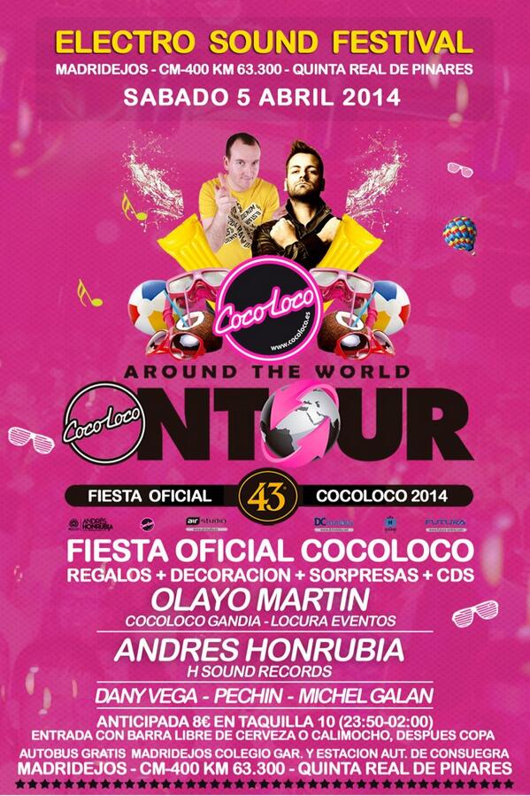 AndresHonrubia's tweet photo. Hoy @grupococoloco OnTour @el_rodeo_ @olayo_martin @DaniVegadj @pexingalan @dj_mixel 
SI VIENES dale RETWEET! C'mon http://t.co/ndkJ75HZkL