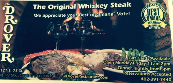 bestofomaha's tweet photo. We love #OmahaMagazine ads with the #BestofOmaha logo in them! #Drover...mmmmmm #Whiskey #Steak... http://t.co/myRf4phh7o