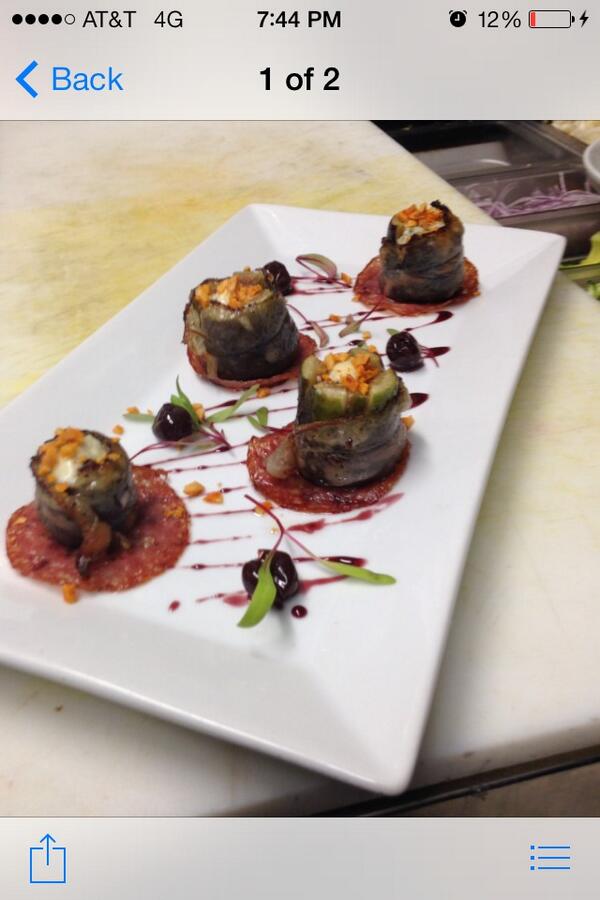 Black mission figs wrap w/ lardo and stuffed w/ blue cheese, marcona almonds, red wine-black cherry reduct <a href="/VargaBar/">Varga Bar</a>