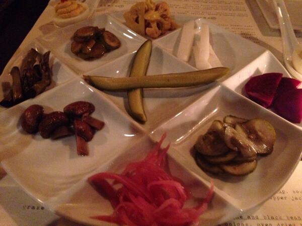 Great pickles, 9 diff flavors in one plate. Chefs late night dinner #philly #latenight #