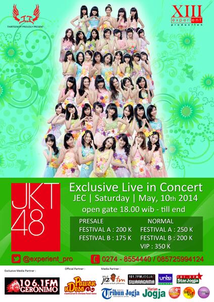 JogjaUpdate's tweet photo. #JKT48_Jogja @experient_pro JKT48 Exclusive Live in Concert | 10 Mei 2014 | JEC | open gate 06 pm | 085725994124 http://t.co/7V2gtXZ0rK
