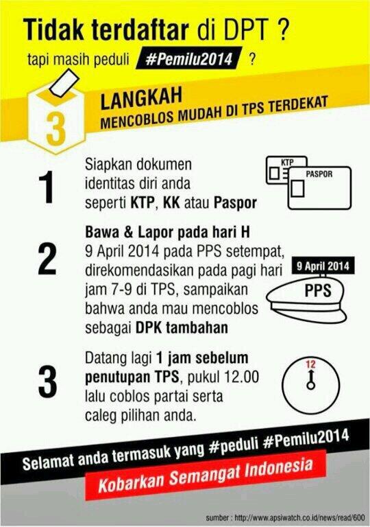 NajwaShihab's tweet photo. “@sheque: Yang nggak terdaftar di DPT dan masih pengen tetep nyoblos. Nih solusinya jangan patah semangaaat!
http://t.co/b8JiHEdYoh”