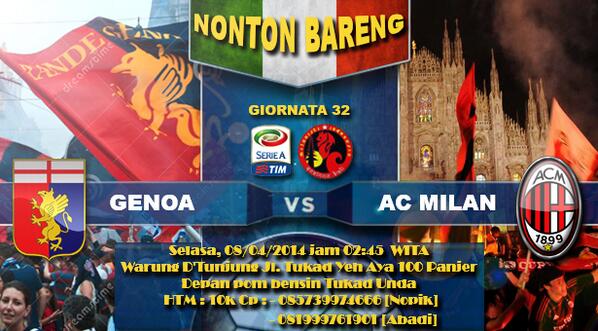 [BALI] #NOBAR Genoa vs Milan | Selasa, 08/04/14 jam 02:45 WITA | at Warung D'Tunjung Panjer | HTM : 10K  <a href="/MIsezBali/">Milanisti Bali 009</a>