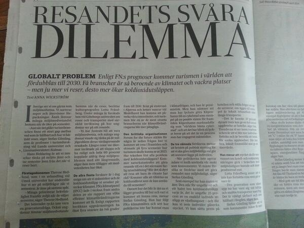 RazorOtto's tweet photo. SvD  idag. "Gobalt dilemma". Vi flyger mer än nånsin och turismen fördubblas till 2030. Men uppsläpp av koldioxid? http://t.co/aGiYNjHBv0
