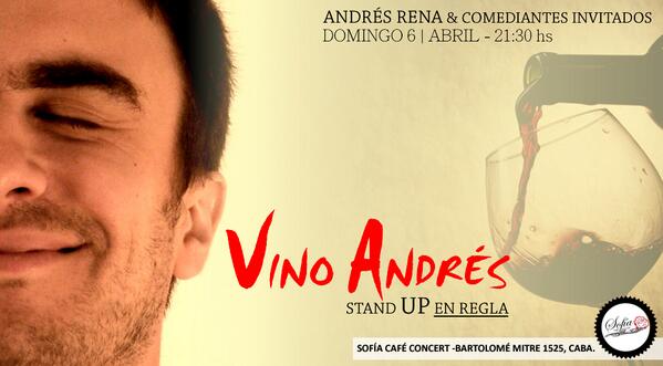 Hoy 21:30hs Vino Andrés, stand up en regla. <a href="/eresander/">Eurianne Resander</a> e invitados irregulares. Bm. Mitre 1525 CABA <a href="/infodestandup/">infodestandup</a>