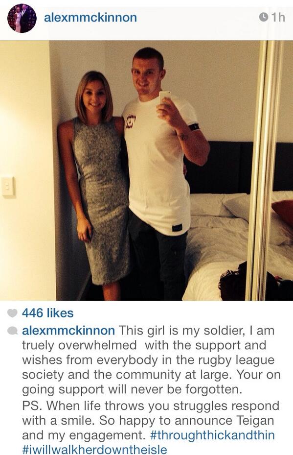 Congratulations to Alex <a href="/mckinnon92/">Alex Mckinnon</a> and Teigan on their engagement #RiseForAlex