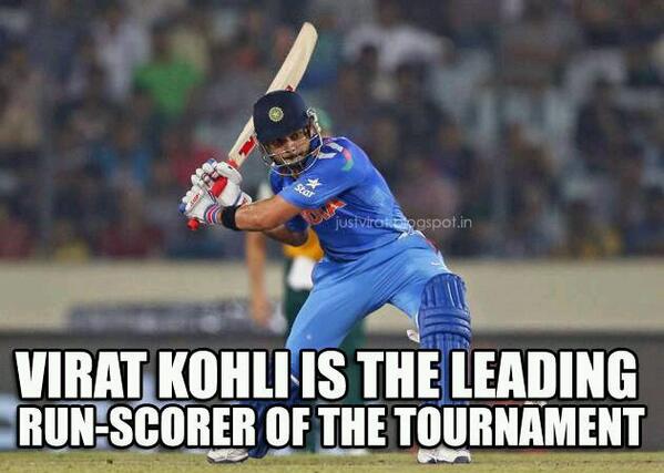 ViratGang's tweet photo. @imVkohli is the leading run scorer of the tournament with 319 runs!!! #WT29 http://t.co/TjQBe2XOam