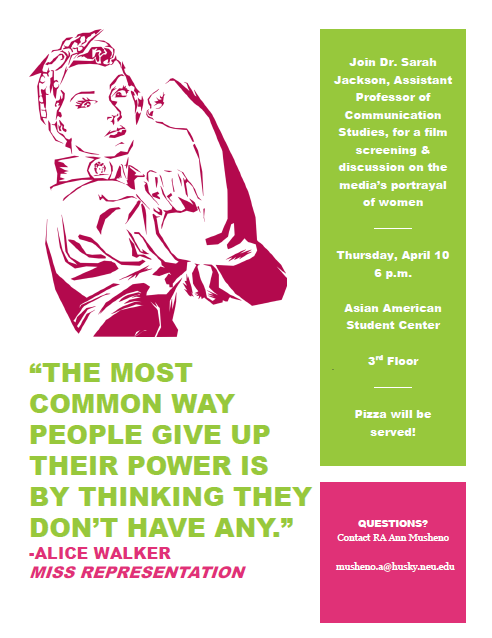nuM1LK's tweet photo. Join Dr. Sarah Jackson for a film &amp; discussion on the media's portrayal of women! Thurs @ 6PM! @NU_CAMD http://t.co/aqI3wiDTwl