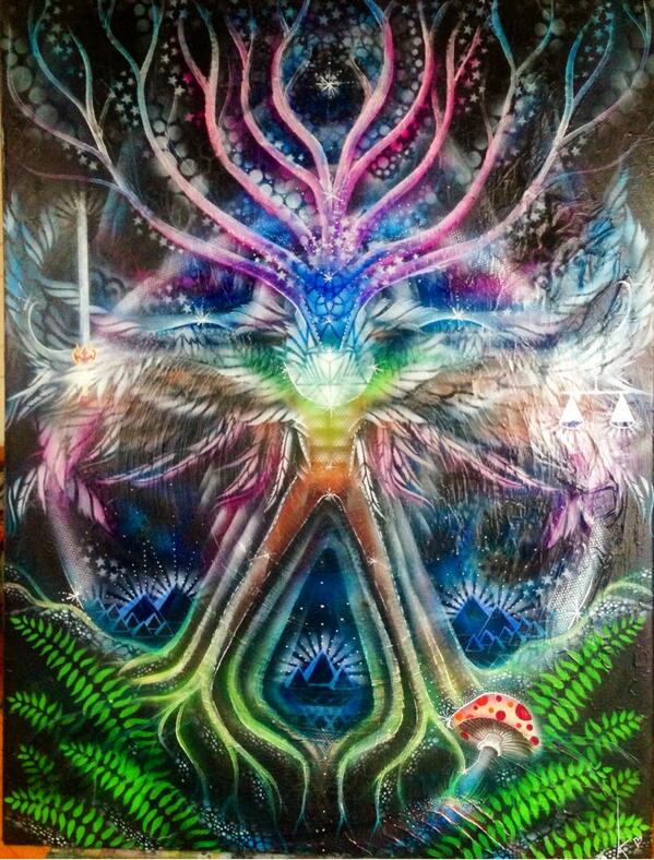custom painting for Kyle TooTall... universal frequencies, carving a balanced path with your sword, expanded, rooted