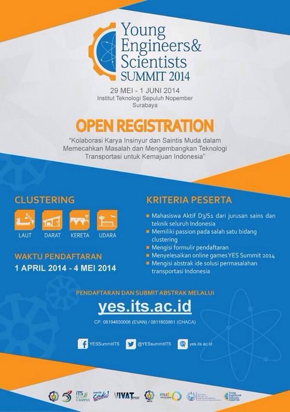 agendakotasby's tweet photo. Pendaftaran YES Summit ITS 2014 tgl 1 APRIL- 4 MEI 2014. Klik http://t.co/AS3hLWtmA7 @YESsummitITS #YESsummitITS http://t.co/f89LPZb13p