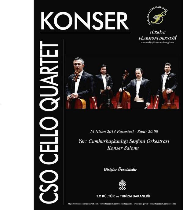 CSOCelloQuartet's tweet photo. Ankara, CSO konser salonundaki konserimize tüm müzik severleri bekleriz... http://t.co/cyLtlXcGMz