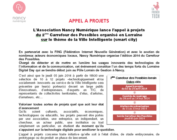 Executivenancy's tweet image. Appel à projets 2° Carrefour des Possibles lorrain #cdp2 sur le thème de la #smartcity sur nancynumerique.net