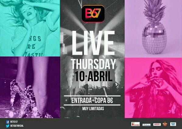 AlbertoBetis67's tweet photo. JUEVES 10 fiestón por todo lo alto en B67 pre Semana Santa
  
#juevesB67

Entrada 8€+copa 

+info 699 631 583 http://t.co/5KwyhxRxuj