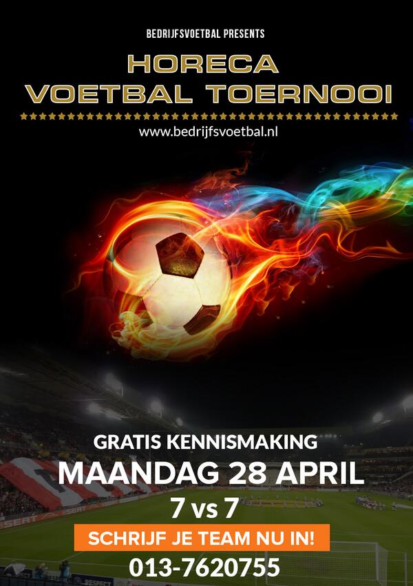 HorecaTil's tweet photo. De flyer voor het Horeca Voetbal Toernooi in Tilburg: http://t.co/SbkNjN9ITA