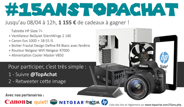 TopAchat's tweet image. #15AnsTopAchat et voici le 3ème lot !

Pour jouer :
il suffit de suivre @TopAchat et de RT ce tweet avant Mardi midi