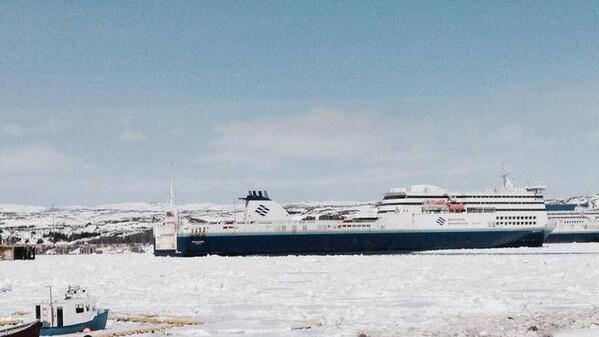 chronicleherald's tweet image. MV Highlanders stuck in heavy ice again en route to N.S. from  N.L. thech.ca/1h7mwRd