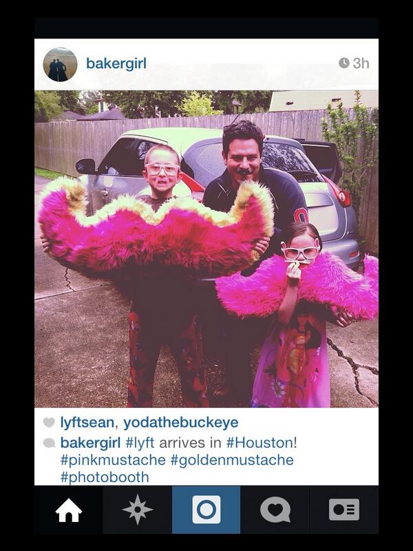 #Houston - we have #lyftoff! Showing my friend's kids some #lyftlove w/ the #stache #goldenmustache #rideshare <a href="/lyft/">Lyft</a>
