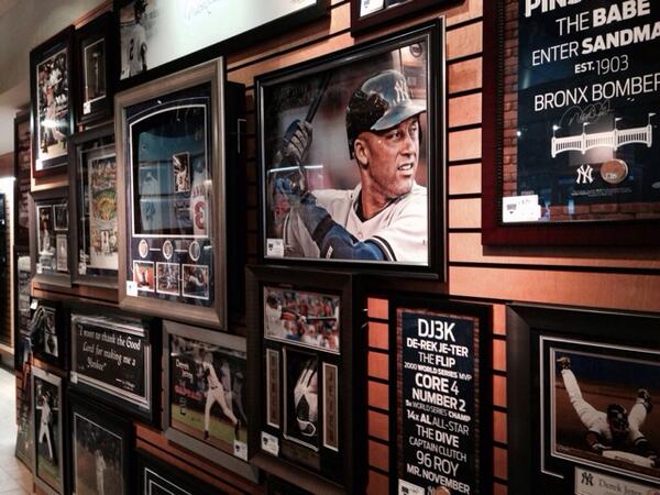 YESNetwork's tweet photo. The "Jeter Wall" at @SteinerSports store at Yankee Stadium. RT if you wish this was in your #FanCave! http://t.co/40mZXvKy3g