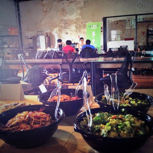 PureFare's tweet image. Feeding innovation w/ healthy Raw Brussel Sprouts &amp;amp; Spicy Burmese Papaya Salad. #HackfitPhilly #hackfit #impacthub