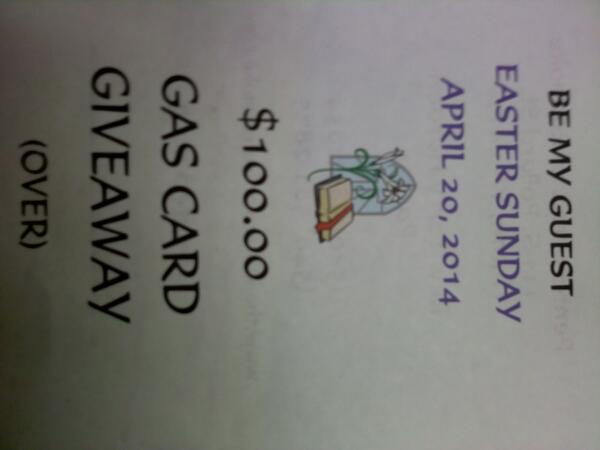 beth7anne's tweet photo. Think I have seen it all, gas give away on Easter Sunday to get people in the door... http://t.co/oMjoxCsU3Y