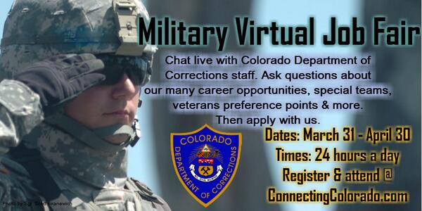 Our #Virtual #MilitaryJobFair is going on right now! Chat w/staff, #apply @ ConnectingColorado.com. #MilitaryMonday