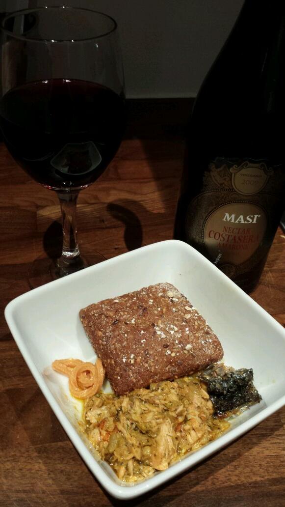 chigrl's tweet image. Korma Salmon with caviar &amp;amp; crispy salmon skin w/ Amarone #WhoSaysICantCook
