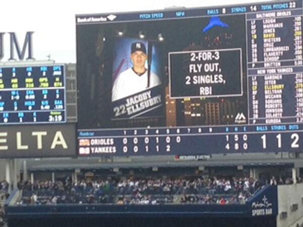 Yankees scoreboard misspells Jacob Ellsbury's last name on Opening Day (Photo)