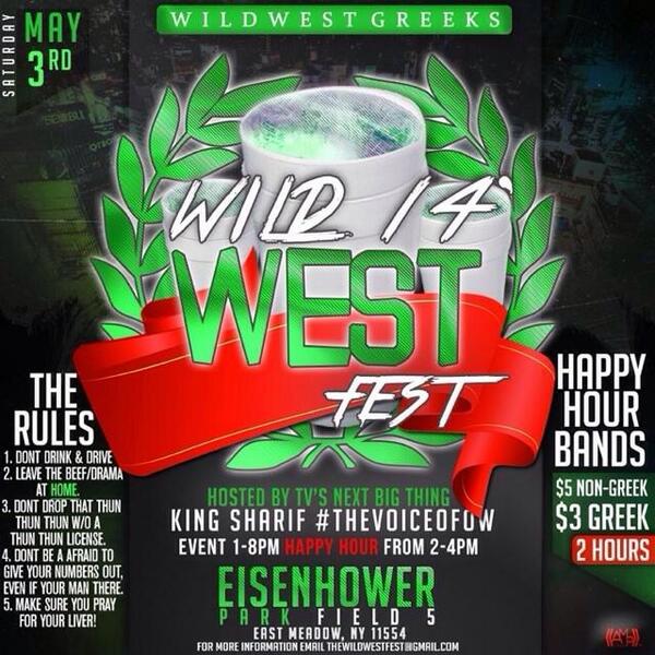 TeamOldWest's tweet photo. #WildWestFest14 #KingSharif #DJDS #DJBuzy #YoungOWAlum #WildWestGreeks May 3rd http://t.co/m5zjRCXw60