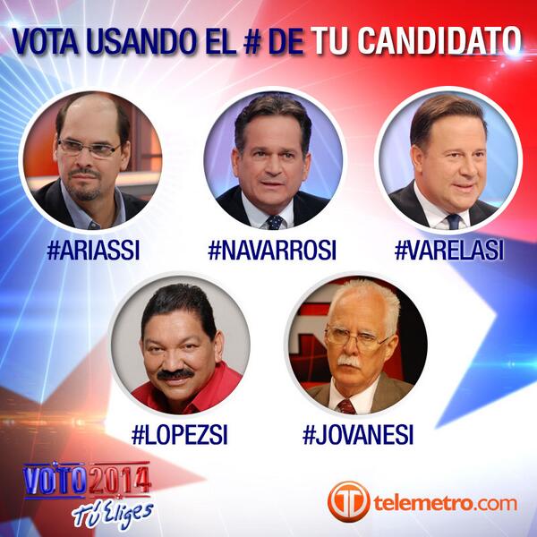 Telemetro's tweet photo. En el debate presidencial vota por tu candidato preferido con su HT: #AriasSi #NavarroSi #VarelaSi #LopezSi #JovaneSi http://t.co/CwmBcUrBJp