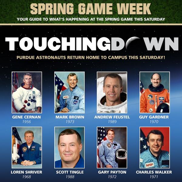 PurdueSports's tweet photo. Purdue Astronauts intro'd at halftime this Sat. at the Spring Game! More info on the game all week- #springgameweek http://t.co/X5wBotdmMj