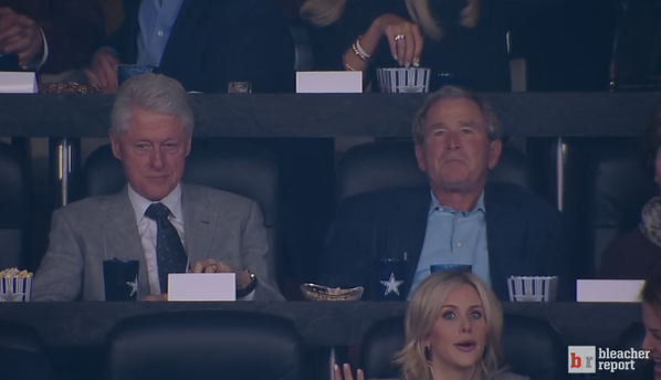 Former Presidents Bill Clinton and George W. Bush watch the #NCAAChampionship
