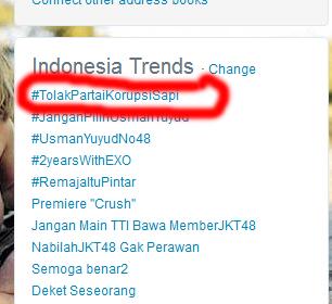Tarzan_89's tweet photo. TTI siang ini Tolak Partai Korupsi Sapi. Wkwkwkwk... bener banget nih... #TolakPartaiKorupsiSapi http://t.co/asf8SMfnXq