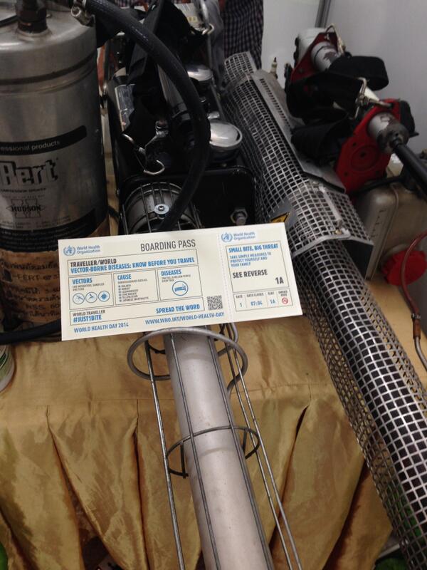 WHOThailand's tweet image. #Just1Bite boarding pass and mosquito sprayer in #Thailand