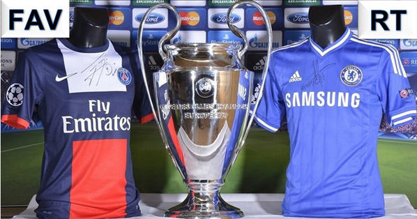 ChampionsLeague's tweet photo. Who will advance to the #UCL semi-finals? Favourite for @PSG_inside, RT for @chelseafc http://t.co/Nsr0IT4539