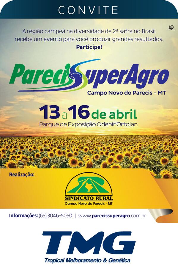 tmgenetica's tweet photo. Estaremos na Parecis SuperAgro - Campo Novo do Parecis - de 13 a 16 de abril - Faça-nos uma visita! http://t.co/zcYRMHoEzq