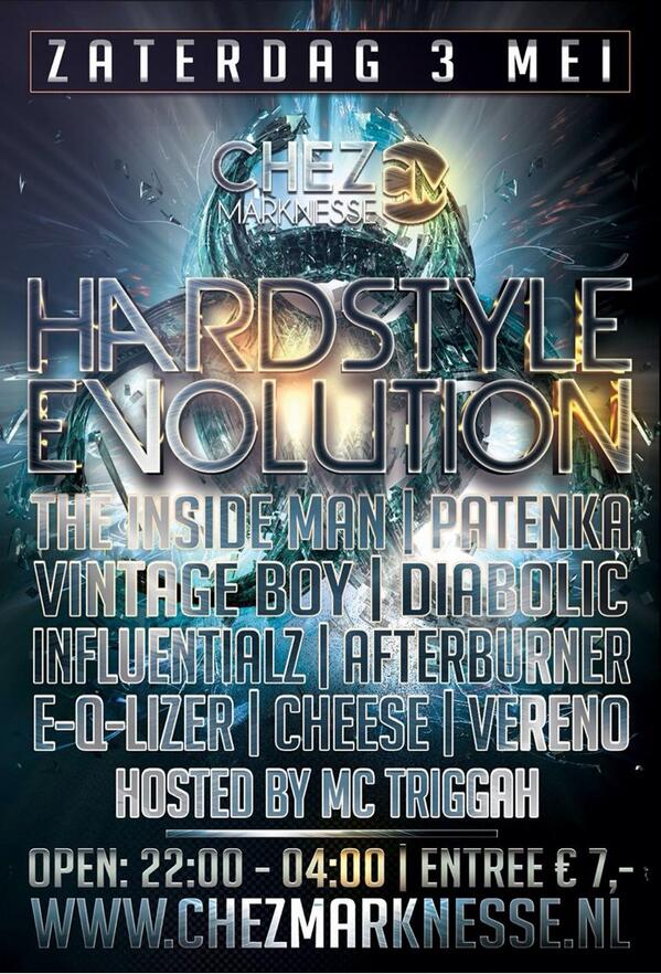 HardstyleEvo's tweet photo. Zaterdag 3 mei Hardstyle Evolution! 

@chezmarknesse http://t.co/T3Fuzvb73I
