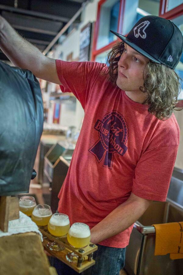AllagashBrewing's tweet photo. Evan just tapped a firkin of "Session Brett" in @allagashretail. Come and try this special treat! #doubledecoction http://t.co/opKNzk7eWo
