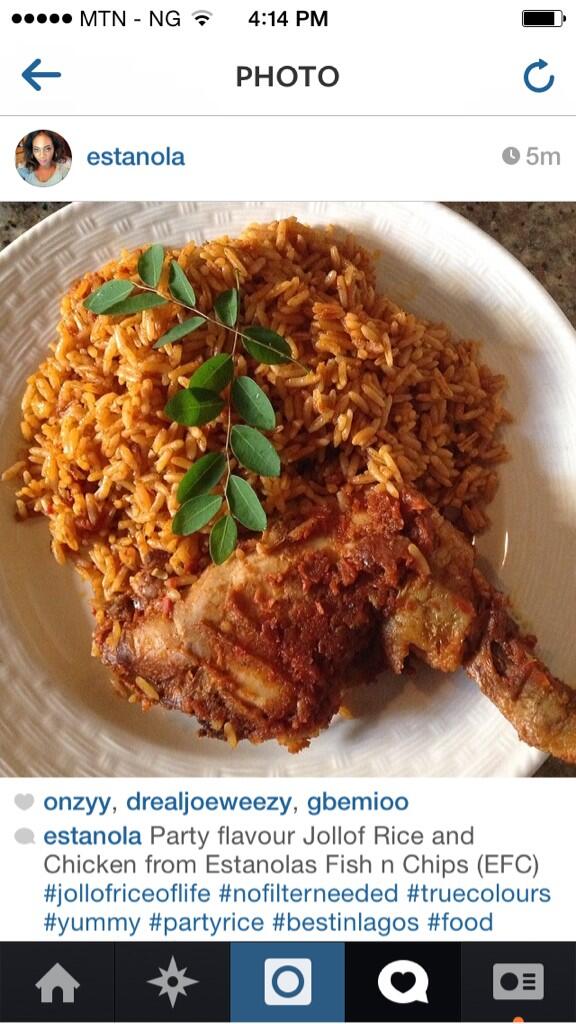 GbemiOO's tweet photo. Today I HAD to have @Estanola 's  RED and yummy party jollof rice for lunch !!! Call 08108305707 to order http://t.co/LOhZUCWFFS