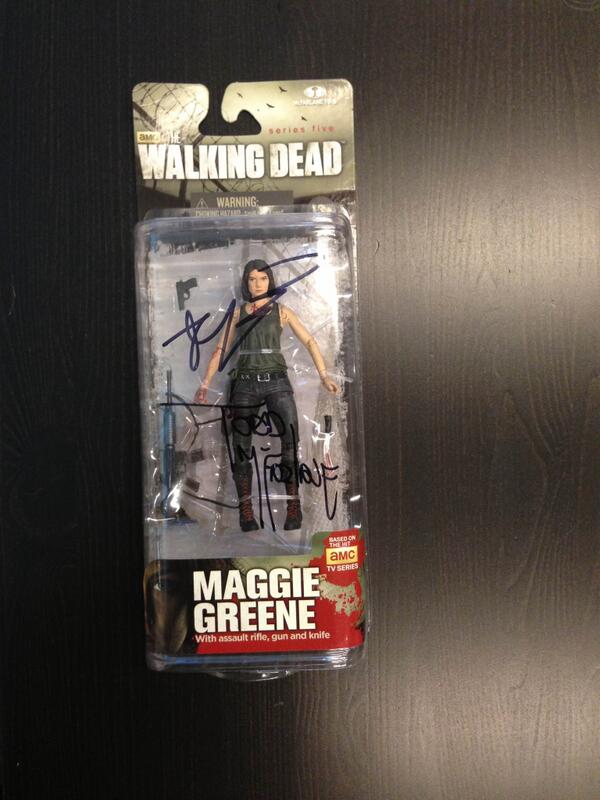 TWDExp's tweet image. Giving away Maggie figure by McFarlane toys signed by @RobertKirkman and @Todd_McFarlane! Follow and RT for a chance!