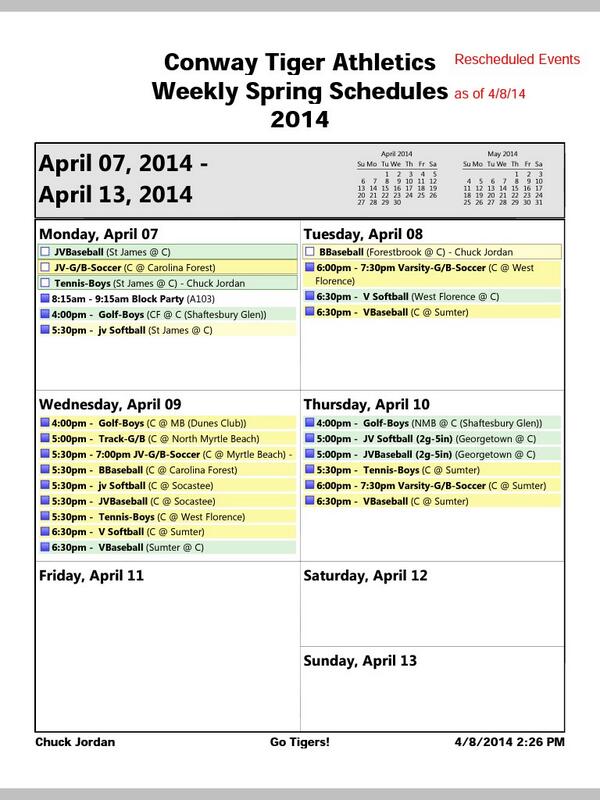 This weeks schedule as of 4/8/2014 #GoTigers